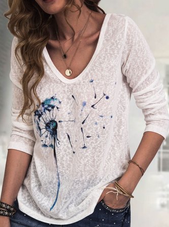 White V Neck Long Sleeve Casual Top