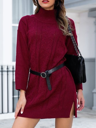 Wine Red Sweet Shift Turtleneck Knitted Sweater