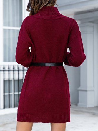 Wine Red Sweet Shift Turtleneck Knitted Sweater
