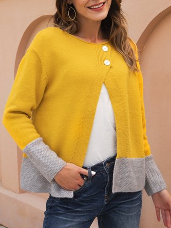 Yellow Long Sleeve Color-Block Shift  Sweater