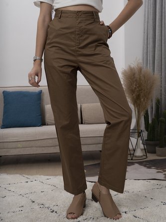 Pockets Solid Straight Leg Pants