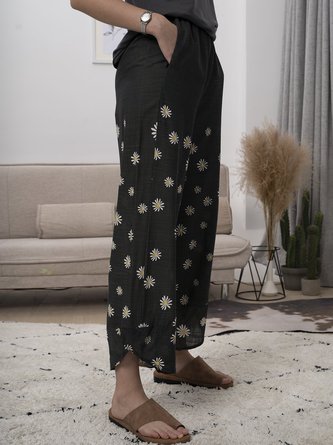 Casual Cotton-Blend Wide Leg Pants