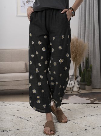 Casual Cotton-Blend Wide Leg Pants