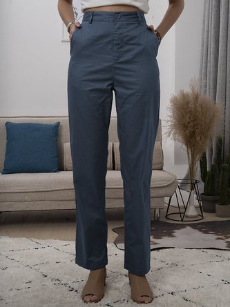 Pockets Solid Straight Leg Pants