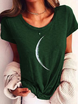 Black Moon Printed Club Daily Casual Short Sleeve Shift Top