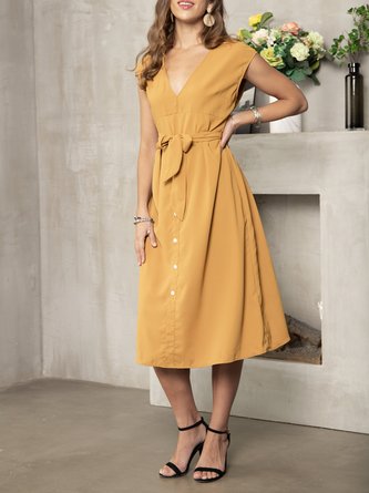 Sleeveless V Neck Simple Shift Dress