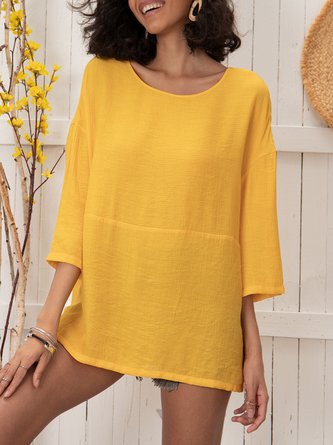 Crew Neck Shift 3/4 Sleeve Casual Top