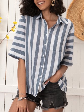 Shirt Collar Shift Short Sleeve Top