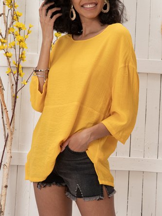 Crew Neck Shift 3/4 Sleeve Casual Top