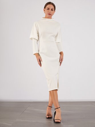 Elegant Plain Long Sleeve Midi Dress