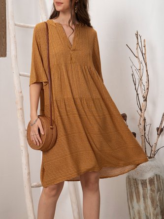 Yellow Casual Linen Midi Dress