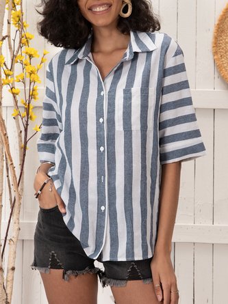 Shirt Collar Shift Short Sleeve Top