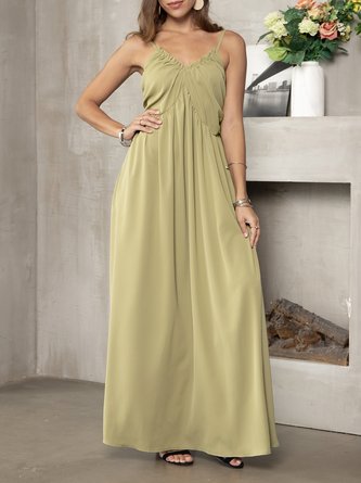 Sleeveless Solid V Neck Dress