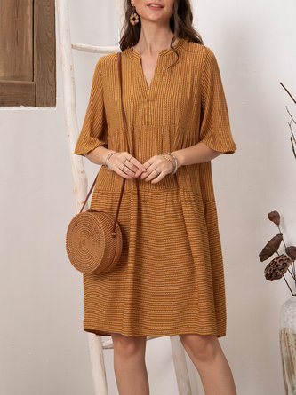 Yellow Casual Linen Midi Dress