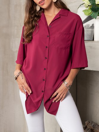 Casual Lapel Shift Half Sleeve Blouse