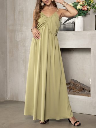 Sleeveless Solid V Neck Dress