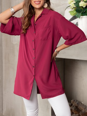 Casual Lapel Shift Half Sleeve Blouse