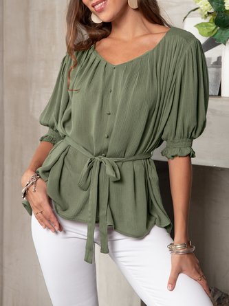 Half Sleeve V Neck Top