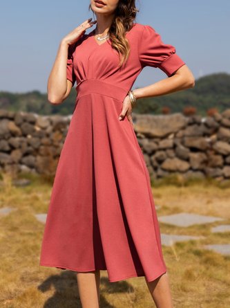 Sweet V Neck Plain Short Sleeve Dress