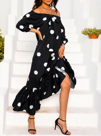 Midi Dresses Swing Polka Dots Dress