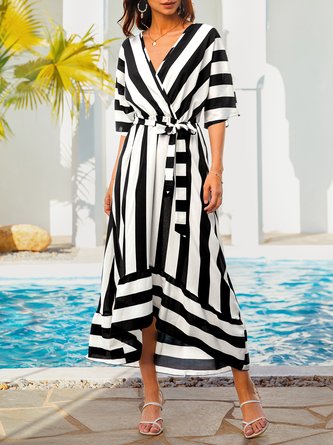 Short Sleeve Stripes Holiday Dress