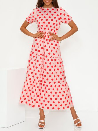 Crew Neck Short Sleeve Casual Swing Dress