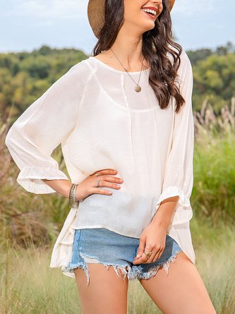 White Crew Neck 3/4 Sleeve Top