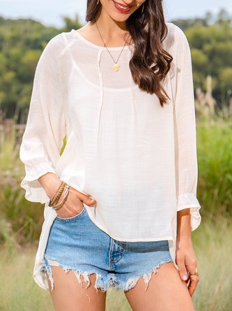 White Crew Neck 3/4 Sleeve Top