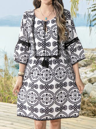 2019 Fashion Half Sleeves Boho Casual Shift Dress