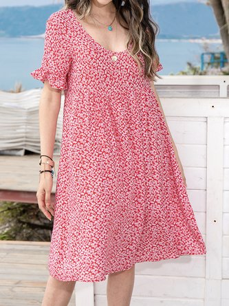 Women Floral Printed Short Sleeve Vintage Dress