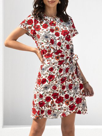 Crew Neck Lace-Up Short Sleeve Dress