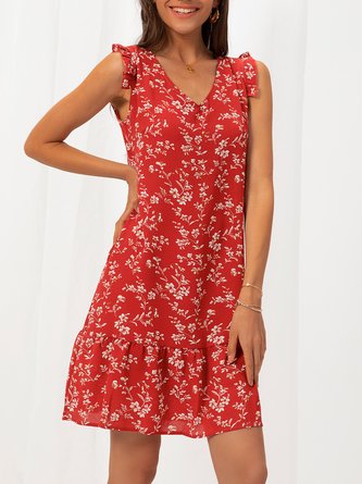 V Neck Short Sleeve Holiday A-Line Dress
