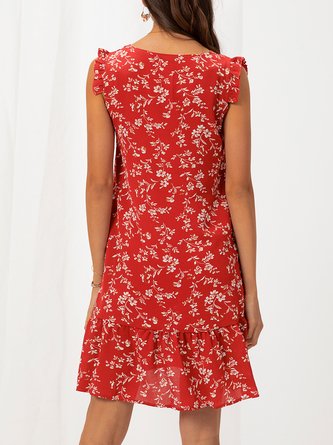 V Neck Short Sleeve Holiday A-Line Dress