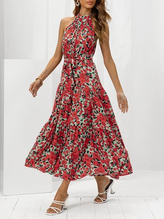 A-Line Sleeveless Holiday Floral Dress