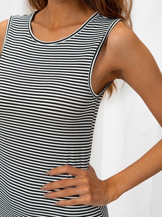 Crew Neck Sheath Stripes Cold Shoulder Dress
