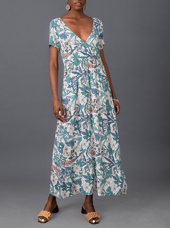 White V Neck Short Sleeve Chiffon Dress