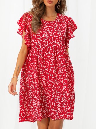 Shift Crew Neck Floral Short Sleeve Dresses