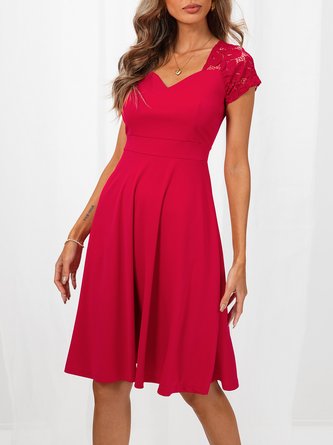 Short Sleeve V Neck A-Line Dress