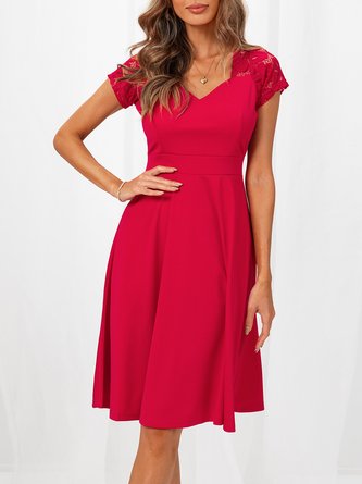 Short Sleeve V Neck A-Line Dress