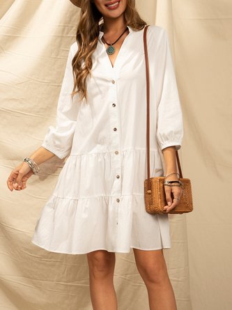 3/4 Sleeve Casual Stand Collar Shift Mini Dress