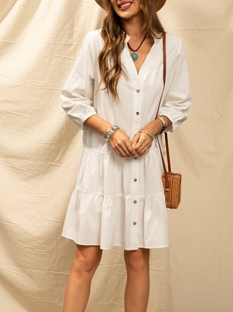 3/4 Sleeve Casual Stand Collar Shift Mini Dress