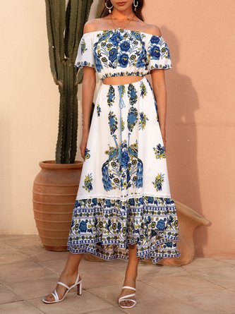 Sweet Tribal A-Line Off Shoulder Dress