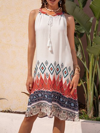 Tribal Cold Shoulder A-Line Sweet Dress