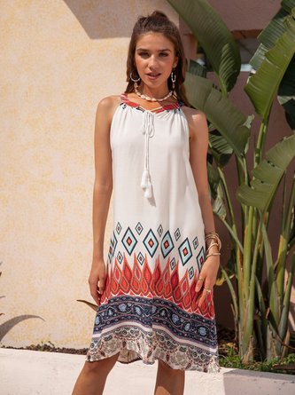 Tribal Cold Shoulder A-Line Sweet Dress