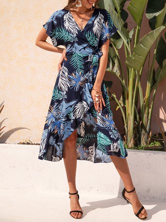 V Neck Short Sleeve A-Line Sweet Dress