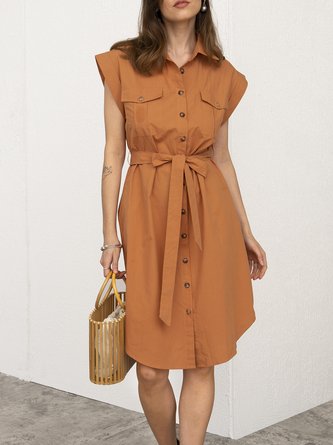 Shirt Collar Sleeveless Mini Dress