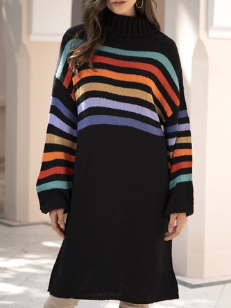 Casual Turtleneck Long Sleeve Shift Dress