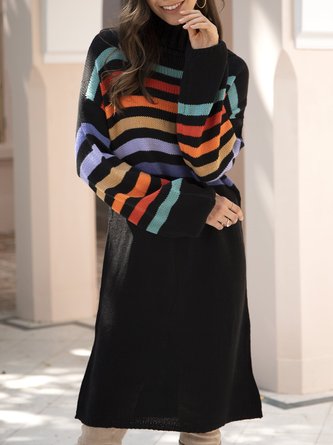 Casual Turtleneck Long Sleeve Shift Dress