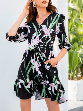 3/4 Sleeve Floral Mini Dress