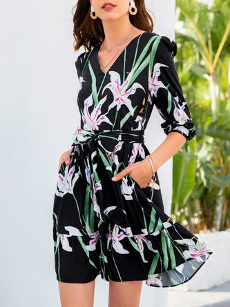 3/4 Sleeve Floral Mini Dress